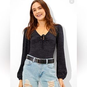 American Eagle Shine Puff Sleeve Bodysuit NWT SIZE S